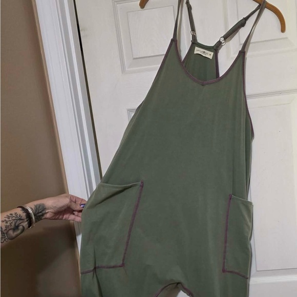 NATURAL LIFE Pants - Olive Green natural life  Romper with Contrast Trim